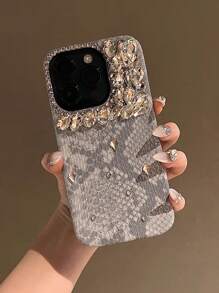 时尚奢华新款蛇皮纹理粉色手工水钻全覆盖防摔手机壳保护套适用于 17 系列