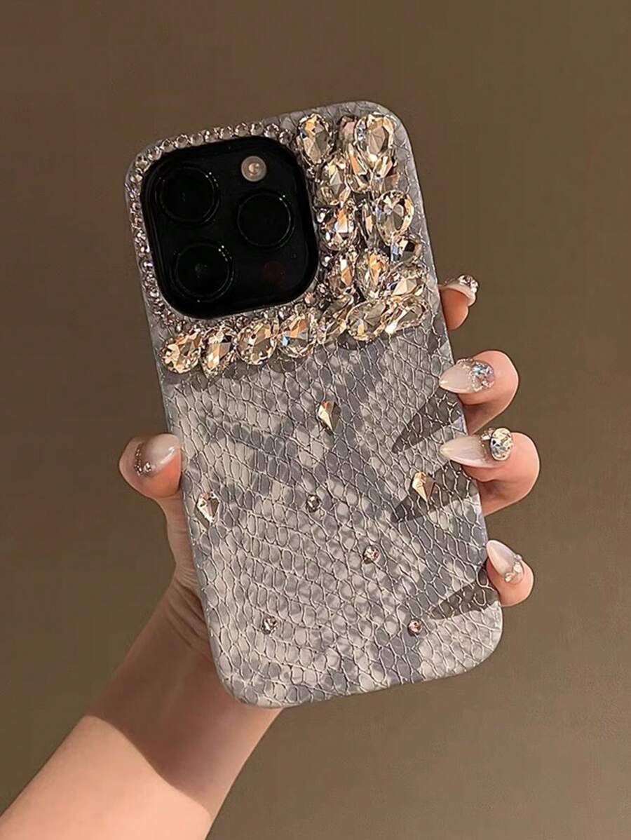 时尚奢华新款蛇皮纹理粉色手工水钻全覆盖防摔手机壳保护套适用于 17 系列