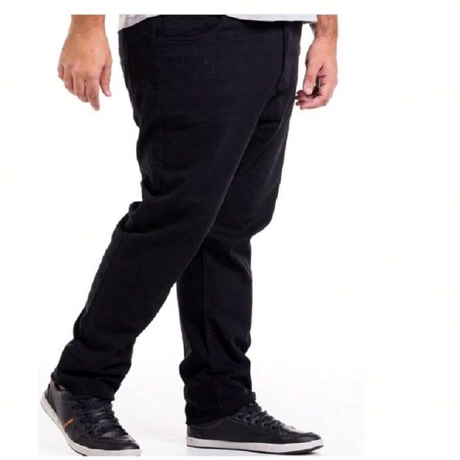Men's Black Lycra Plus Large Twill Pants - màu đen - Xem 1