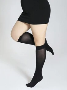 3 pares de medias altas negras para mujer, ultra delgadas de nailon, alta elasticidad, transpirables, calcetines largos y cómodos - Negro - Ver 3
