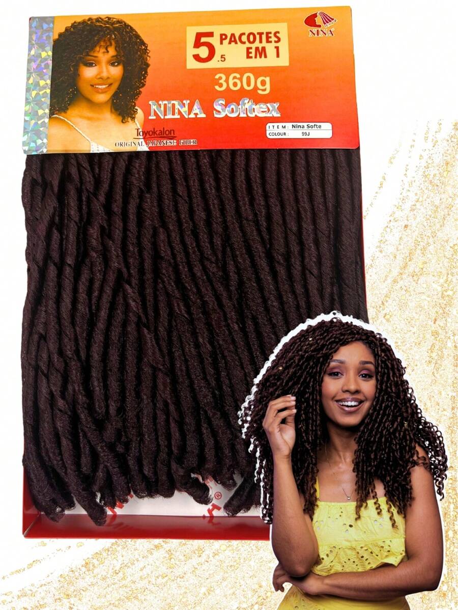 Nina Softex Original Dread Crochet Curly Hair Bundle 360 Grams 5 In 1 - Color caoba - Ver 1