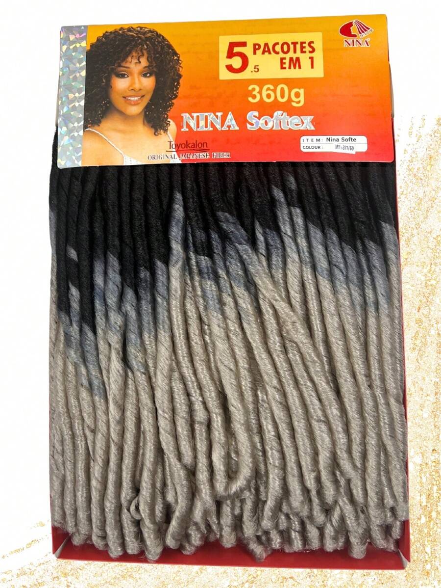 Nina Softex Original Dread Crochet Curly Hair Bundle 360 Grams 5 In 1 - Blanco y Negro - Ver 1