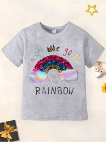 Young Girl 3pcs/Set Cute Printed T-Shirt, Round Neck Pullover Top For Spring/Summer 2024 - Multicolor - View 2