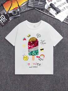 Young Girl 3pcs/Set Cute Printed T-Shirt, Round Neck Pullover Top For Spring/Summer 2024 - Multicolor - View 4
