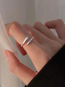 1pc S925 Sterling Silver Waterdrop Design Open Ring, Unisex Hand Accessory.