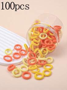 100 piezas Sujetadores de pelo elásticos altos para niños, bandas de pelo de colores de caramelo para niñas con coleta, accesorios para peinados diarios - Multicolor - Ver 19