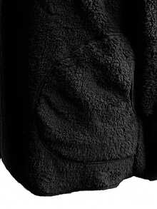 Áo khoác cardigan hở túi phía trước có mũ trùm đầu bằng lông cừu Teddy mùa thu đông cỡ lớn - màu đen - Xem 3