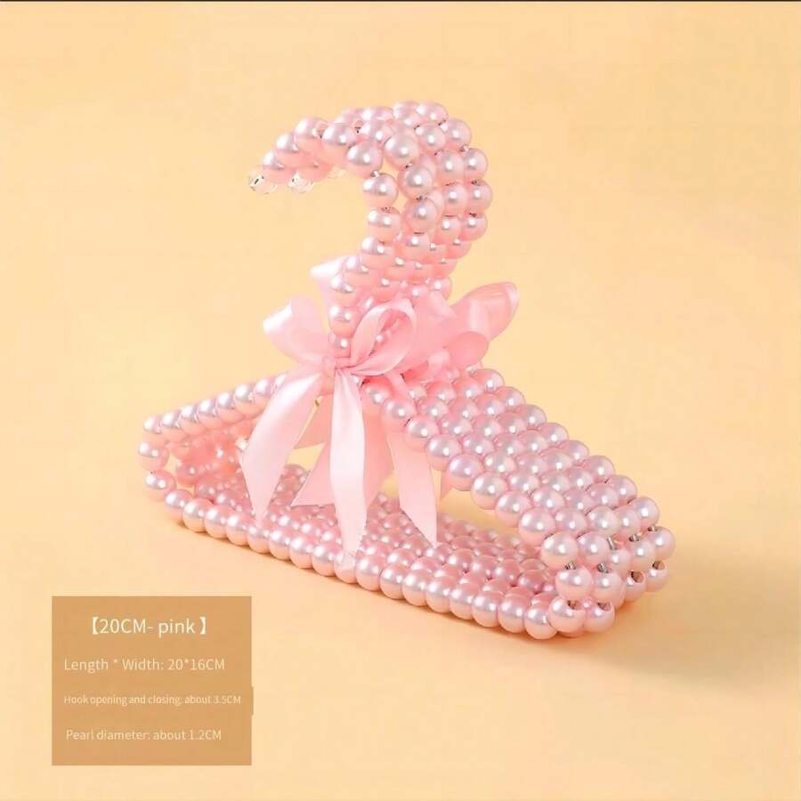儿童珍珠衣架 小珍珠蝴蝶结衣架 优雅标准衣架 适合儿童、婴儿、宠物狗 (白色) 爱情情人节 - 粉色 - 查看 1