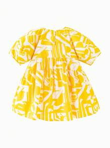 mini bala Girls' Summer Insert Sleeve Elegant Princess Style Dress - Yellow - View 5