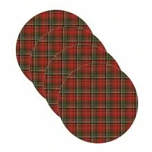 Red/Green/Gold Plaid Christmas Sousplat Cover Kit - 4 Pieces - 彩色 - 查看 2