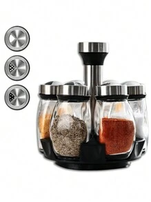 JUEGO de Especiero con 6 Frascos De Vidrio Giratorio