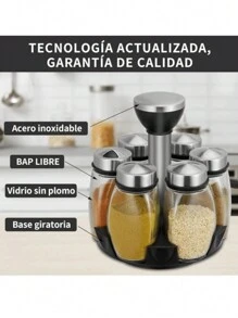 JUEGO de Especiero con 6 Frascos De Vidrio Giratorio