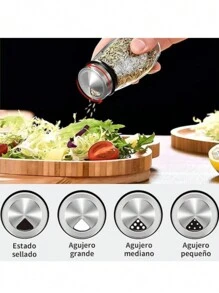 JUEGO de Especiero con 6 Frascos De Vidrio Giratorio