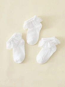 3 双女童蕾丝公主透气网眼装饰中筒袜，适合日常穿着和婚礼季节