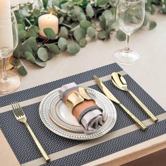 4/6 piezas Manteles individuales cuadrados de estilo chino con borde dorado, estilo europeo, aislados, de PVC, para suministros de hotel y restaurante