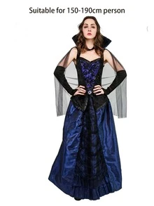 Adult Women Vampire Costume Party Dress Cosplay Performance Outfit For Halloween - Blue - View 4