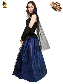 Adult Women Vampire Costume Party Dress Cosplay Performance Outfit For Halloween - Blue - View 2