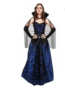 Adult Women Vampire Costume Party Dress Cosplay Performance Outfit For Halloween - Blue - View 1