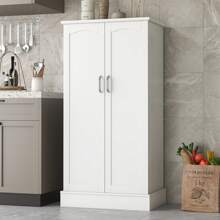 47" Kitchen Pantry Cabinet With Doors And Adjustable Shelves, White Freestanding Kitchen Pantry Storage Cabinet, Modern Sideboard Cupboard For Kitchen, Living Room And Dinning Room - 白色 - 查看 2