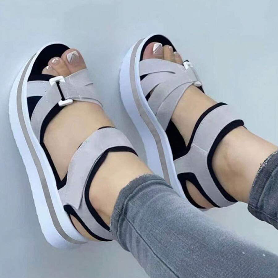 Women's Platform Wedge Sandals Casual Summer Pad High Heel Sandals Adjustable For Outdoor Leisure Travel - 灰色 - 查看 1