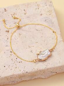1pc Adjustable 925 Sterling Silver Cultured Freshwater Pearl Bracelet, Suitable For Daily Wear, Vacation, Date, Engagement