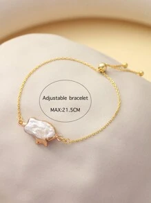 1pc Adjustable 925 Sterling Silver Cultured Freshwater Pearl Bracelet, Suitable For Daily Wear, Vacation, Date, Engagement