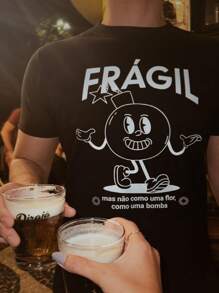 Unisex Blouse Print FRAGILE BOMB Fun T-Shirt - màu đen - Xem 1