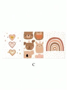 6 件波西米亞風牆藝術彩虹愛心帆布畫向日葵印刷圖片陽光壁畫熊畫海報苗圃牆壁海報女嬰臥室裝飾無框 - 杏色 - 查看 10