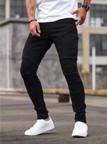 Men Solid Skinny Jeans For Dailywear - màu đen - Xem 4