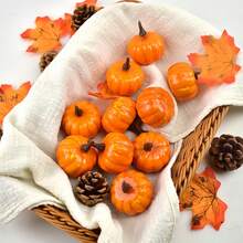 12pcs Artificial Mini Pumpkins For Halloween Pumpkin Wreath Decorations - Yellow - View 2