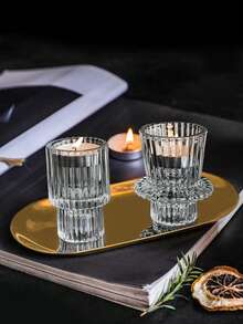 1PC/3 chiếc khay thủy tinh trong suốt + đế nến vàng dùng cho bữa tối dưới ánh nến, đế nến trang trí bàn tiệc cưới thích hợp cho không khí trong phòng, tiền sảnh, họp mặt gia đình, tiệc tùng, quà tặng - Nhiều màu - Xem 9