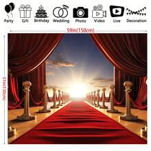 1pc, Red Carpet Stairs Star Photography Backdrop Red Curtain Background Star Red Carpet Photo Background Studio Props - Multicolor - View 2