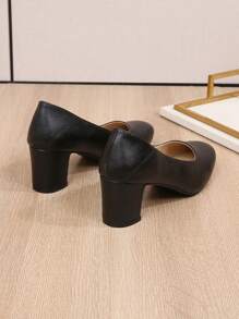 专业面试高跟鞋、正式礼仪鞋、粗跟中跟高跟鞋、时尚百搭低帮鞋、空姐工作鞋、女士黑色皮鞋、透气软底、长时间工作舒适 - 黑色 - 查看 5