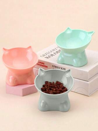 1pc Pet Bowl With Elevated Stand Preventing Neck Pain For Cats And Dogs, Anti-Spill Plastic Angled Cat Dish