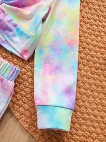 2pcs/Set Young Girl Round Neck Long Sleeve Tie-Dye T-Shirt And Elastic Waist Straight Casual Pants, Spring/Autumn Sportswear Fashion Set