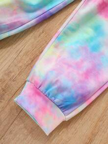 2pcs/Set Young Girl Round Neck Long Sleeve Tie-Dye T-Shirt And Elastic Waist Straight Casual Pants, Spring/Autumn Sportswear Fashion Set