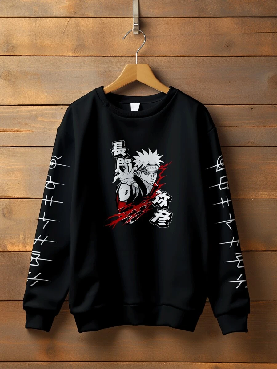 Moletom Crew Neck Print  Vila Renegada Pain Anime - 黑色 - 查看 1
