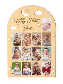 Marco de fotos de madera para decoración colgante con álbum de hitos del primer año del bebé recién nacido, regalo para baby shower, Pascua, niñas/niños - Beis - Ver 11