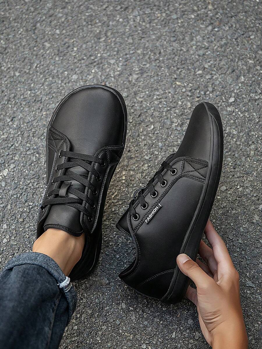 (Suitable For Wide & Fat Feet) Men's Fashion Lace-Up Wide Toe Box Black Casual Minimalist Barefoot Shoes, Versatile Outdoor Wide Fit Sneakers & Business Dress Shoes