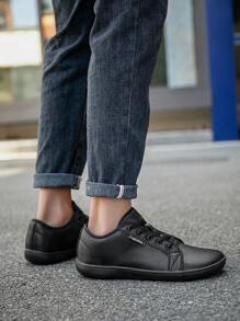 (Suitable For Wide & Fat Feet) Men's Fashion Lace-Up Wide Toe Box Black Casual Minimalist Barefoot Shoes, Versatile Outdoor Wide Fit Sneakers & Business Dress Shoes