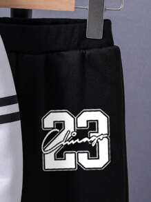 Tween Boy Letter Print Crew Neck Sweatshirt And Straight Leg Casual Sweatpants Set