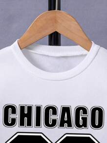 Tween Boy Letter Print Crew Neck Sweatshirt And Straight Leg Casual Sweatpants Set