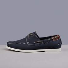 Herren Marine Blau Lässig Weich Kork Komfort Einlegesohle Texturierte Schnürschuhe für Bootsfahrten - marineblau - Übersicht 3