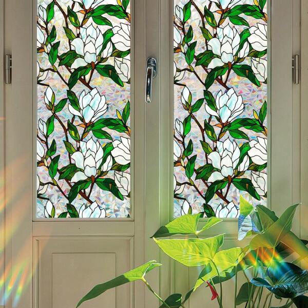 1 rouleau Film statique pour fenêtres à motifs floraux et colibri colorés comme le soleil, adhésif double face pour vie privée, autocollant de verre amovible pour la maison et le bureau