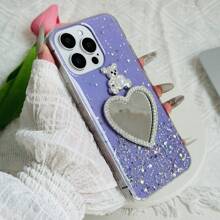 1pc Pink Starry Glitter Rhinestone Teddy Bear Heart Design Phone Case Compatible With IPhone 15 Pro Max, 14 Pro Max, 13 Pro Max, 12 Pro Max, 11 Pro Max, XS Max, Compatible With Samsung S23, S22, S21, Compatible With OPPO A54, Compatible With Vivo Y21, Compatible With Redmi Note 9, Compatible With Huawei P50,International Version, Not The Domestic Version - Pink - View 9