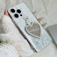 1pc Pink Starry Glitter Rhinestone Teddy Bear Heart Design Phone Case Compatible With IPhone 15 Pro Max, 14 Pro Max, 13 Pro Max, 12 Pro Max, 11 Pro Max, XS Max, Compatible With Samsung S23, S22, S21, Compatible With OPPO A54, Compatible With Vivo Y21, Compatible With Redmi Note 9, Compatible With Huawei P50,International Version, Not The Domestic Version - Pink - View 5