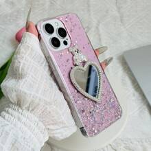 1pc Pink Starry Glitter Rhinestone Teddy Bear Heart Design Phone Case Compatible With IPhone 15 Pro Max, 14 Pro Max, 13 Pro Max, 12 Pro Max, 11 Pro Max, XS Max, Compatible With Samsung S23, S22, S21, Compatible With OPPO A54, Compatible With Vivo Y21, Compatible With Redmi Note 9, Compatible With Huawei P50,International Version, Not The Domestic Version - Pink - View 2