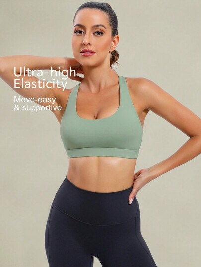 Tender Angel Crossed Back Medium Support Sports Bra, New Yoga Fitness Thin Straps Athletic Underwear Gym Top view 2