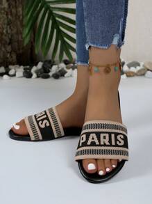 2024新款女士时尚平底拖鞋，适合户外活动 - 黑與白 - 查看 4