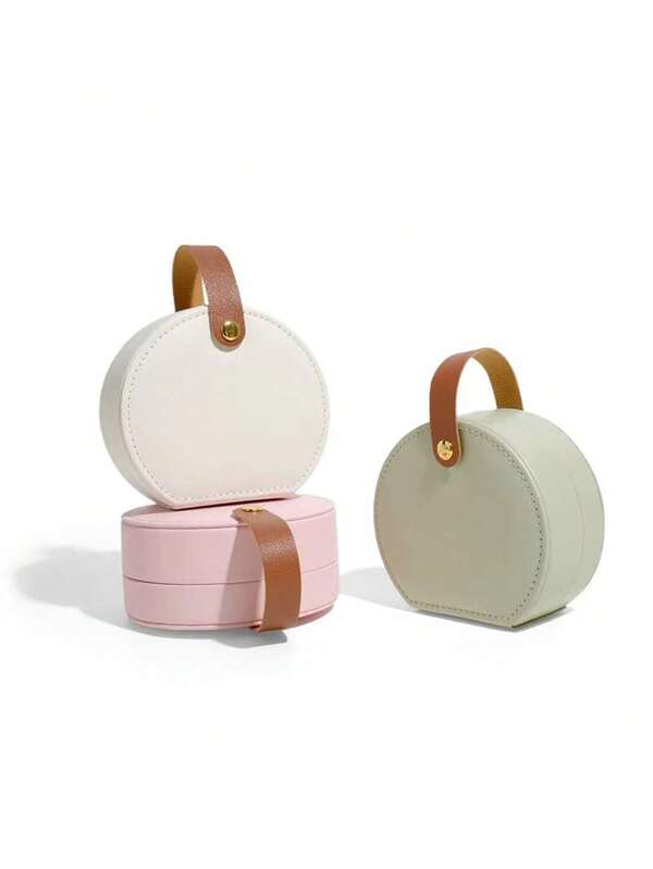1PC Jewelry Box Creative Portable Handbag Necklace Ring Earrings Earrings Travel Jewelry Box Jewelry Storage Box Circular Portable Jewelry Storage Box, Mini Travel Bag, Suitable For Hair Accessories, Earrings, And Rings, Women's Fashion Storage Solution Fashion Portable Leather Jewelry Storage Box - Cute Mini Travel Box, Suitable For Necklaces, Rings, Earrings, With Snap Closure  Decorations   Autumn Decor Festival Decor Room Decor Home Decor Fall Decor Bedroom Decor